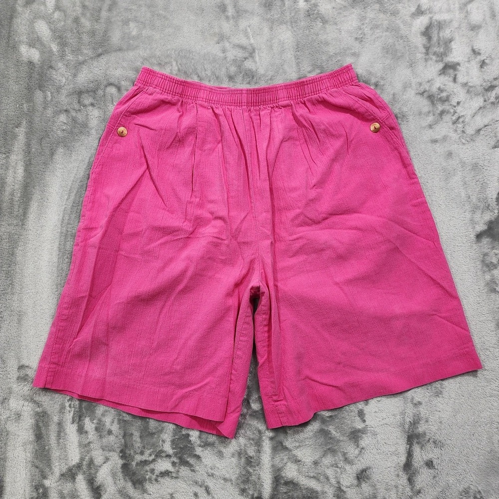 Vintage Cabin Creek Shorts Women 16 Pink Seersucker Pull On Elastic Waist Preppy